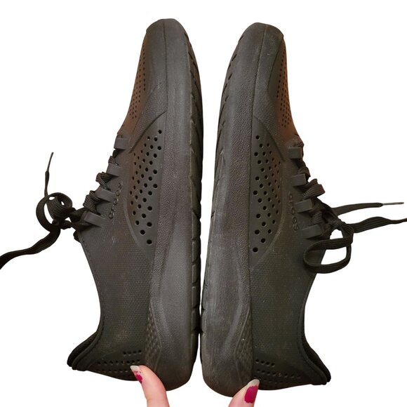 Crocs LiteRide Black Perforated PACER Sneakers 8 Lightweight Comfort Shoes Athle - Picture 5 of 8